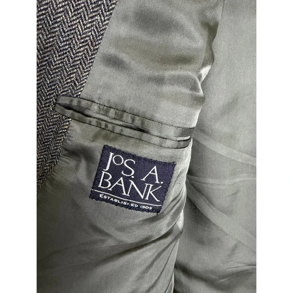 Jos. A. Bank Mens 50R Wool Herringbone Sport Coat Blazer Olive Green Brown 1603